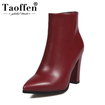 

Taoffen Women Super High Heels Pointed Toe Zipper Ankle Boots Office Ladies Pu Leather Sexy Boots Daily Female Botas Size 32-43