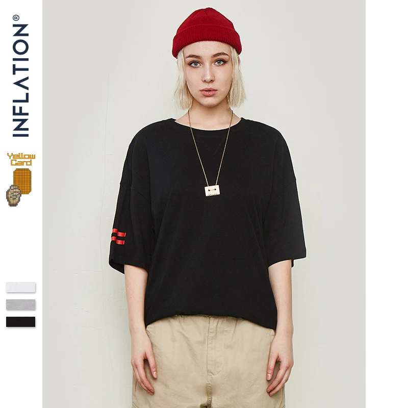 INFLATION Sleeve Stripe Basic Tee Homme Men Clothing 2019 Summer Short Sleeve Cotton T-shirt O-neck Brand Tshirt 91162S