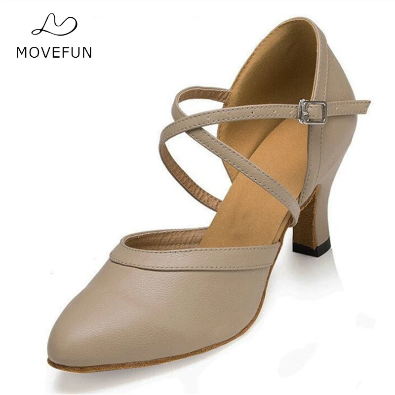 Movefun/белая Высококачественная свадебная обувь для танцев с закрытым носком; бальные туфли для сальсы, латинских танцев, танго, бачаты; женские туфли на каблуке 5, 6, 7, 8 см