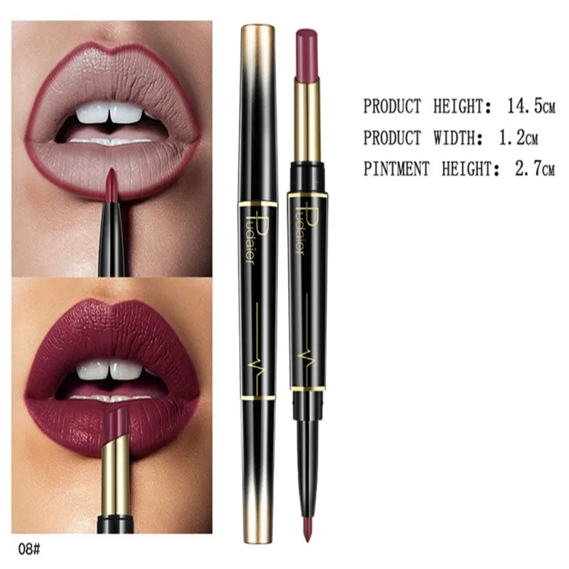 

Lip Pencil and Lipstick Double Ended Matte Lip Liner Lipstick Makeup Lip Tint Set for Lips Women Non-stick Cup Long Lasting
