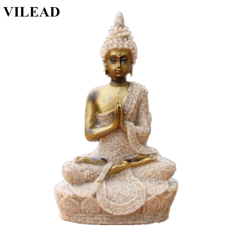 

VILEAD 3.5" Woman Buddha Statue Nature Sandstone Fengshui Sculpture Thailand Figurine Meditation Home Decoration Accessories