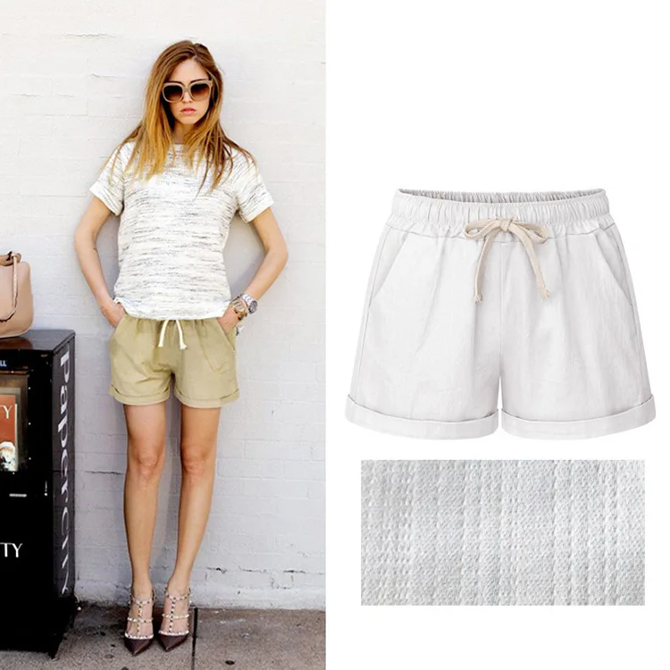 Летние Стильные женские шорты размера плюс 6XL, яркие цвета, шорты с эластичным поясом, женские хлопковые повседневные шорты harajuku - Цвет: Белый