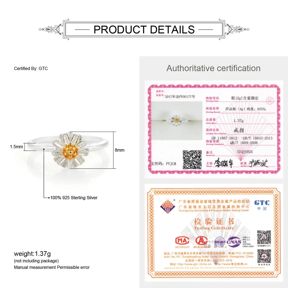 Double Fair Wiredrawing Flower Design 100% 925 Sterling Silver Rings S925 Adjustable Ring For Women Anniversary Party DFRY007