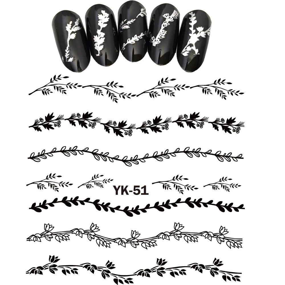 UPRETTEGO Золотые/серебряные Водные Наклейки металлические наклейки для ногтей цветок кружева волна ветка витиеватая лоза лист YK49-54