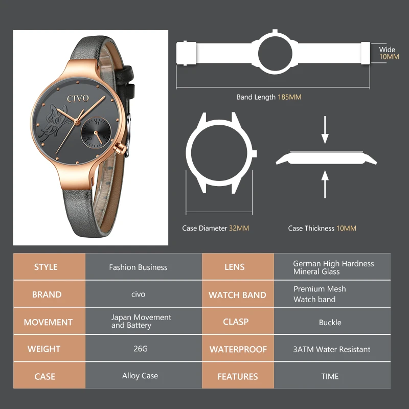 Najtaniej CIVO luksusowe Top marka kobiety zegarki damskie skórzany pasek wodoodporny zegarek kwarcowy zegarek pani sukienka zegarki zegar Relogio Feminino