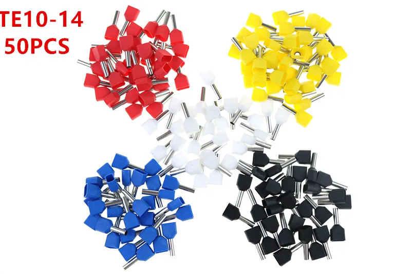

50PCS Copper TE10-14 two double European pin shaped terminal pressure wire pre insulated pipe
