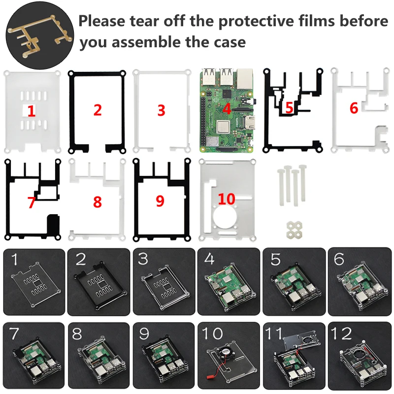 Последние Raspberry Pi 3 Чехол 9 слой акрилового корпус коробки оболочки с 3 цвета + вентилятор охлаждения подходит для Raspberry Pi 3B + 3B корпус