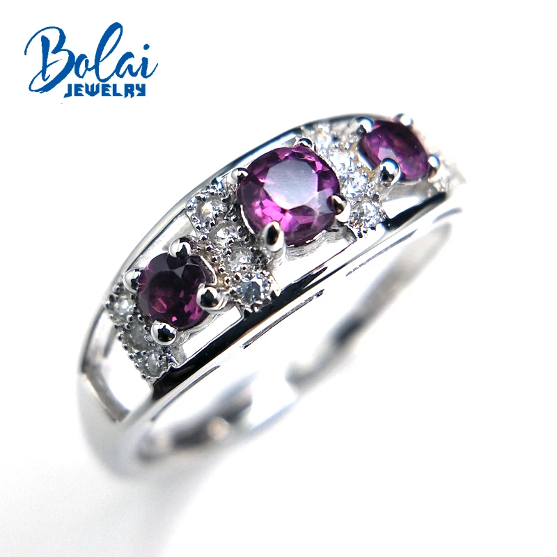 

Bolaijewelry,unisex vintage natural rhodolite garnet gemstone simple rings 925 sterling silver fine jewelry for lady best gift.