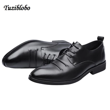 

Men Dress Shoes Lace-Up Black Oxford Shoes For Men Flats Leather Fashion Men Shoes Breathable Comfortable Zapatos Hombre