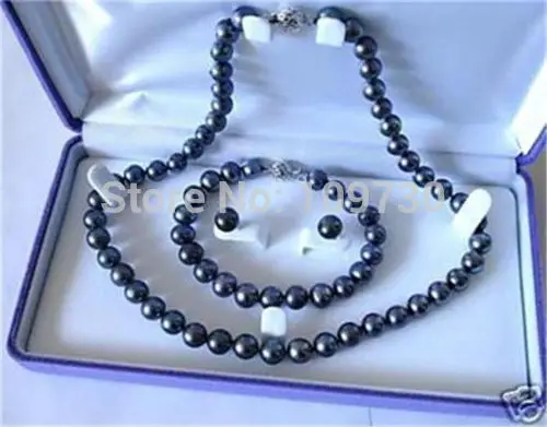 

Jewelry 00918 Natural 8-9mm Black Akoya Cultured Pearl Necklace Bracelet Earring Set hot