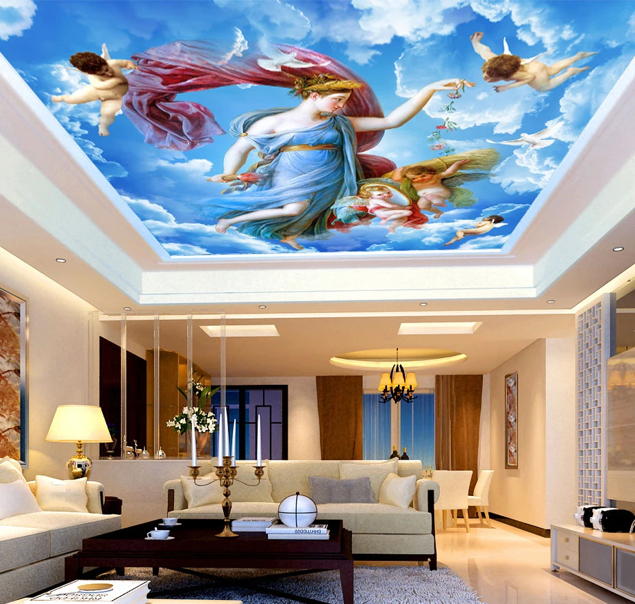 

Large Sky Ceiling Mural European 3d Ceilings Mural Wallpaper for Walls Living room 3d Angel Ceiling Murals 3d Wall paper Sticker