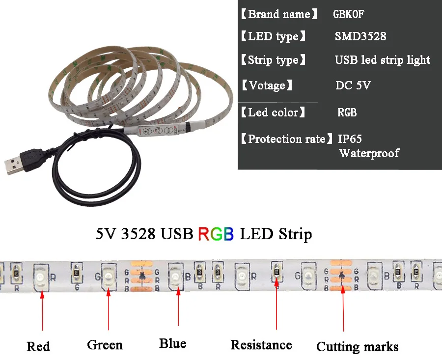 Светодио дный Светодиодная лента В 5 в USB power Светодиодная лента RGB 2835 3528 SMD HD tv Настольный ПК подсветка экрана и смещение освещения 0,5-5 м