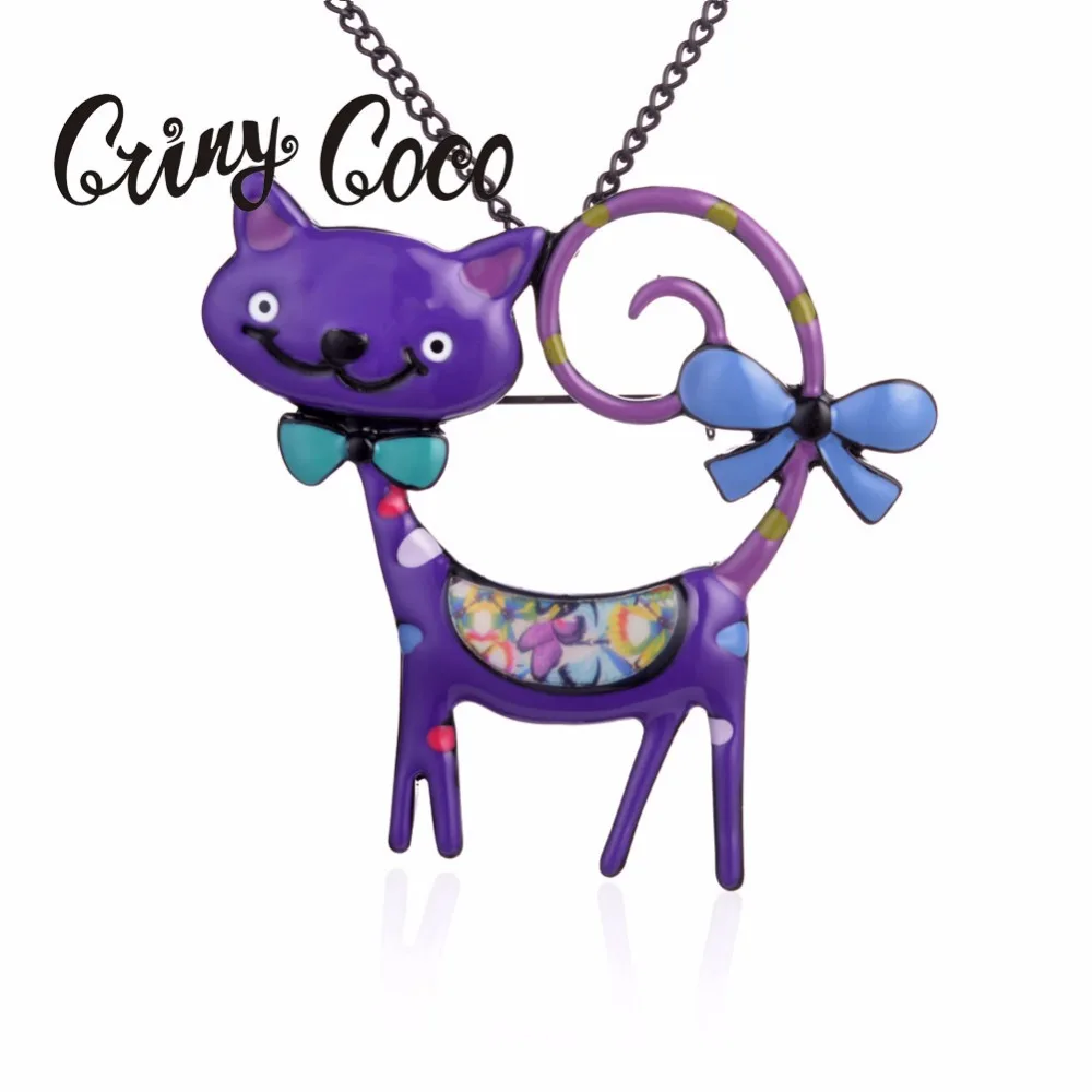 

Long Tail Cat Pendant Necklace Enamel Alloy Necklaces Bowknot Animal Jewelry Accessories Long Chain Statement Hot Sale 2019 New