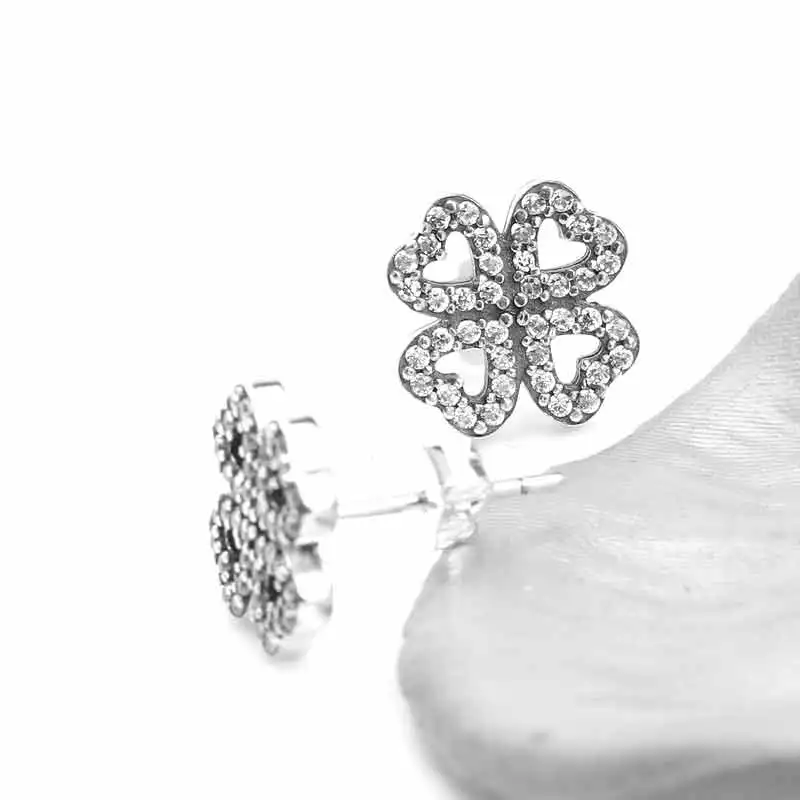 

Shimmering 925 Sterling Silver Petals of Love, Clear CZ Stud Earrings for Women Lucky Jewelry Making
