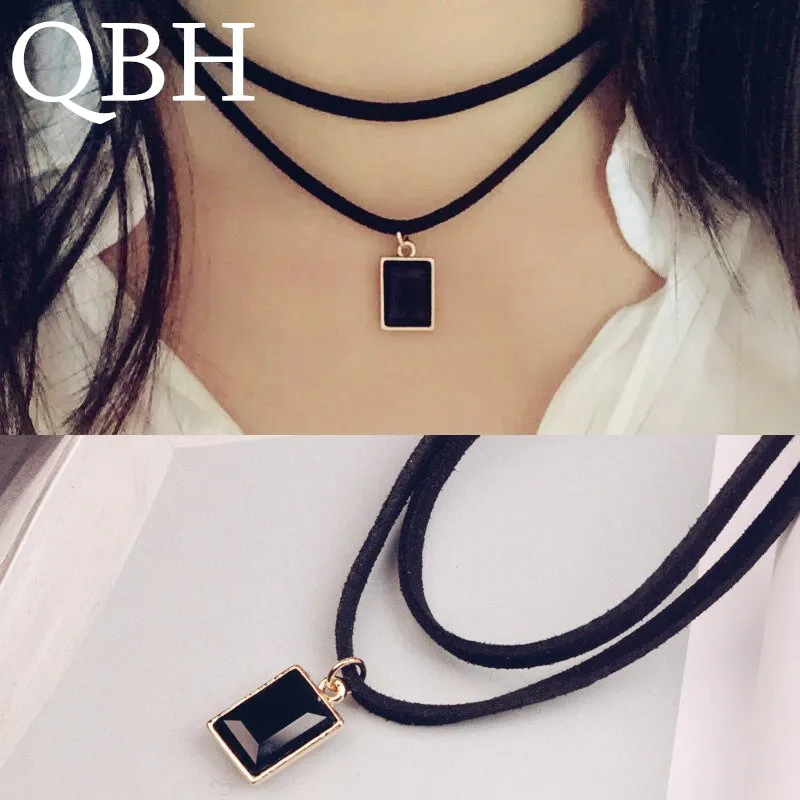 

NK780 New European Punk Fashion Multilayer Black Velvet Leather Choker Necklace Gothic Chain Charm Gem Pendant Vintage Jewelry