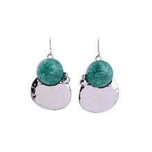 2016 Newest Drop Shipping Store Ethnic Fashion Women Silver Plated Green Charms Stone Pendants Statement Drop Earrings Bijoux
