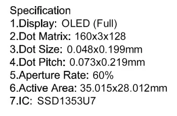 1,77 дюймовый 45-контактный полноцветный OLED экран SSD1353 Привод IC 160*128 SPI серийный или 6800/8080 параллельный prot PMOLED