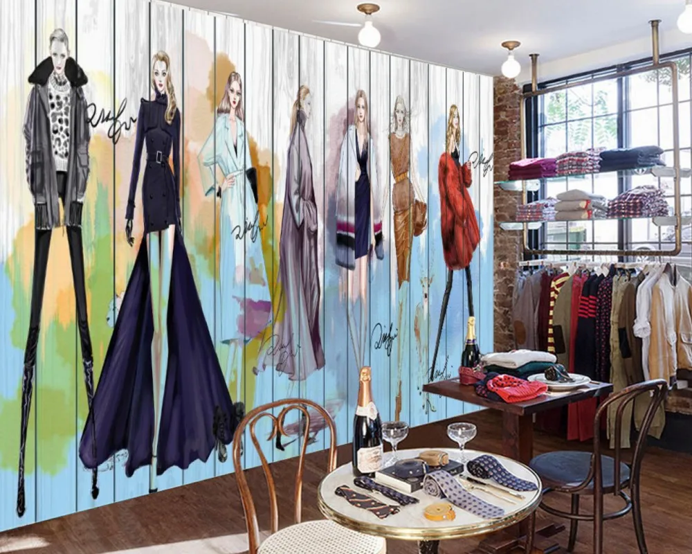 

Free Shipping Clothing Store Fashion Store Wallpapers Custom 3D Wallpapers Retro Vintage Fashion Models Clothing Store Mural