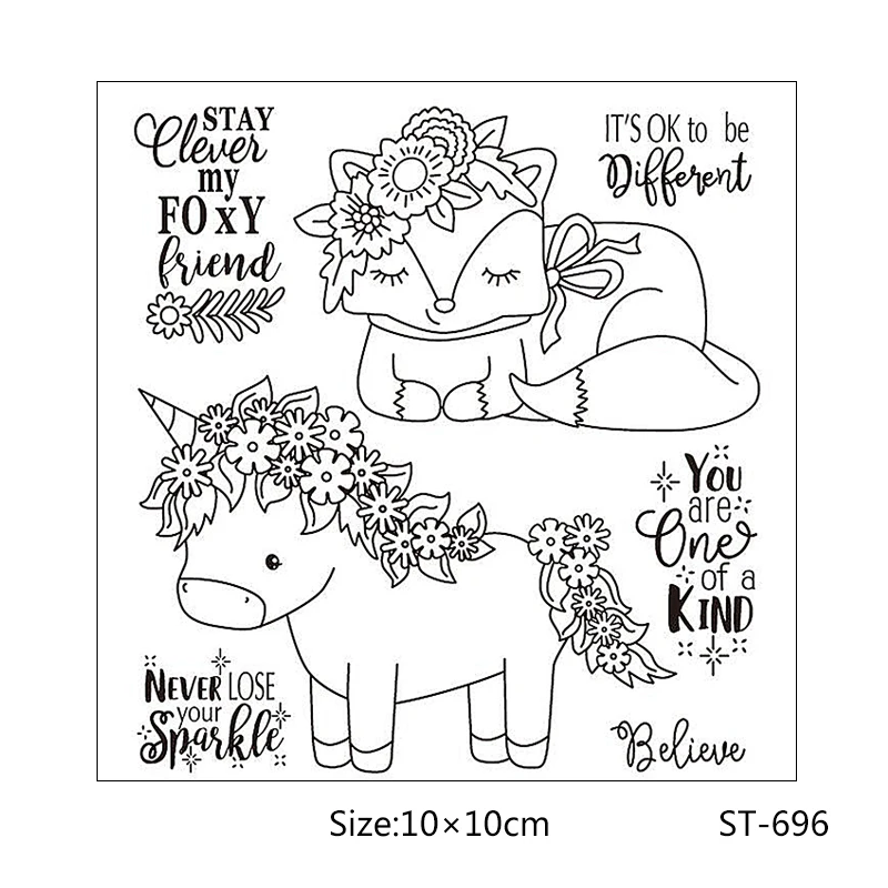 

AZSG Cartoon style cute Unicorn Fox Clear Stamps/Seal For DIY Scrapbooking/Card Making/Album Decorative Rubber Stamp Crafts