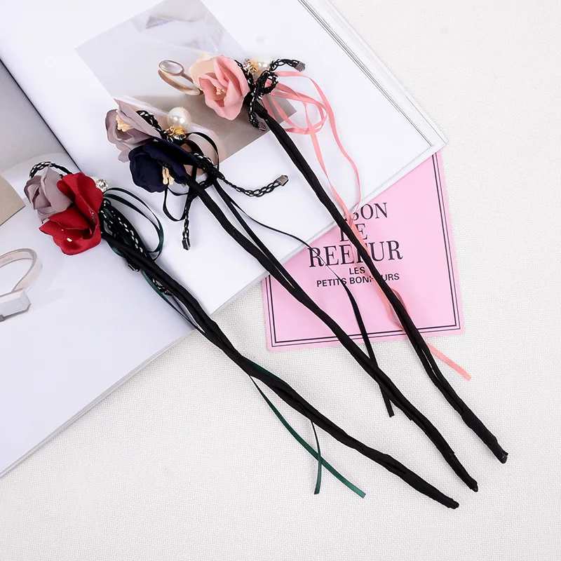 

Women Flower Donut Bun Maker Big Pearls Ribbon DIY Hair Style Making Tools Korean Fashion Style Hair Curler Accessories