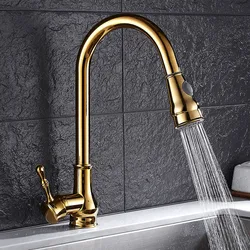 Fashion Pull Out Kitchen Faucet Gold/Chrome/nickel/black Brass Sink Mixer Tap 360 degree rotation kitchen mixer taps Kitchen Tap