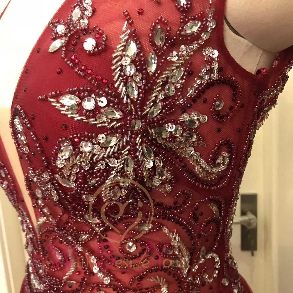 Роскошное платье русалки для выпускного вечера,, красное вино/серое платье со шлейфом без рукавов с бисером и кристаллами, длинное вечернее платье