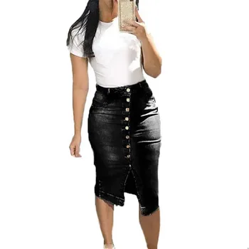 

Fashion 2019 Women Summer Sexy Denim Skirts Slim Button Bodycon Skirt Party Club Pencil Skirt
