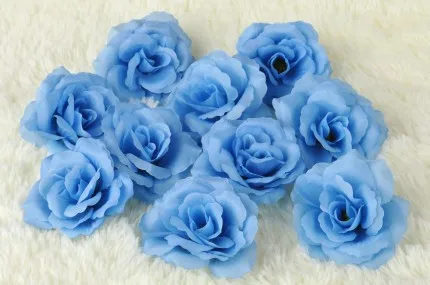 100 шт., 7 см, китайский цветок из искусственного шелка с розами, вечерние цветы для свадьбы, настенный шар для поцелуя, домашний декор - Цвет: light blue