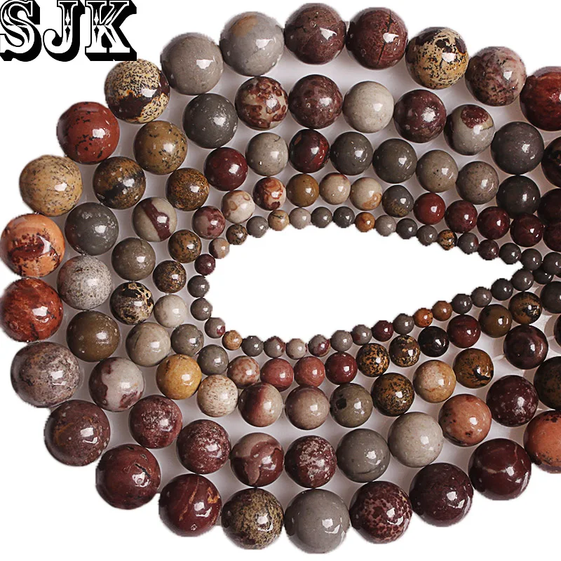 

Natural Red Picture Stone Grass Flower Jaspers Round Loose Beads 4 6 8 10 12MM For Bracelet Necklace Making