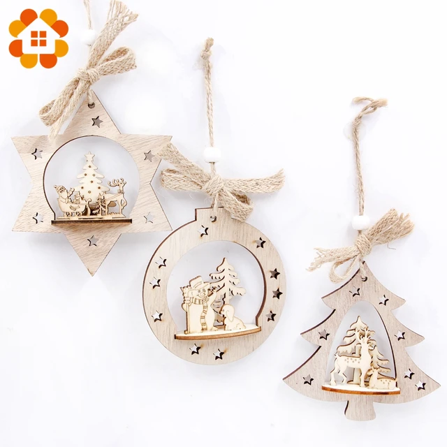 3pcs Set Diy Creative Wooden Christmas Pendants Decoration Wood Crafts Christmas Ornaments Party Home Decor 3pcs Set Diy Creative Wooden Christmas Pendants Decoration Wood Crafts Christmas Ornaments Party Home Decor