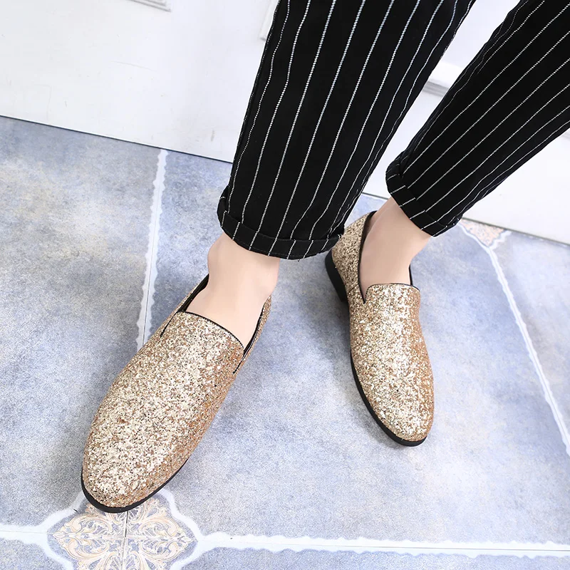designer shoes men silver gold spiked loafers male rhinestone luxury brand dressing moccasins studded cool flats shoes for men (32)