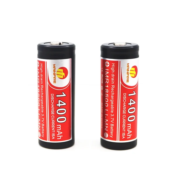 Mainifire IMR 18500 1400mah 15A 3,7 V перезаряжаемая литий-ионная батарея с верхней кнопкой(1 шт