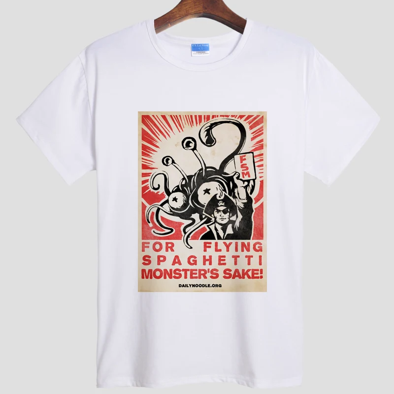2017 Real Summer Style Printing T Shirt Round Collar Men T-shirts Fsm Flying Spaghetti Monster Cccp Combination Of Interesting | Мужская
