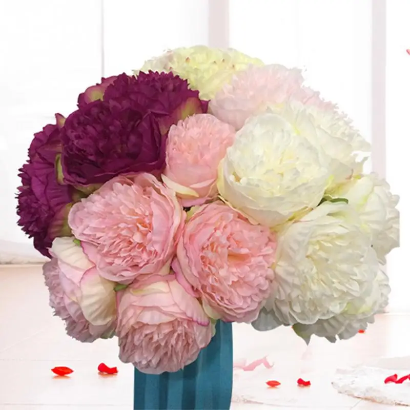 5 голов Свадебный букет офисного стола Декор пион моделирование шелковых цветов цветок