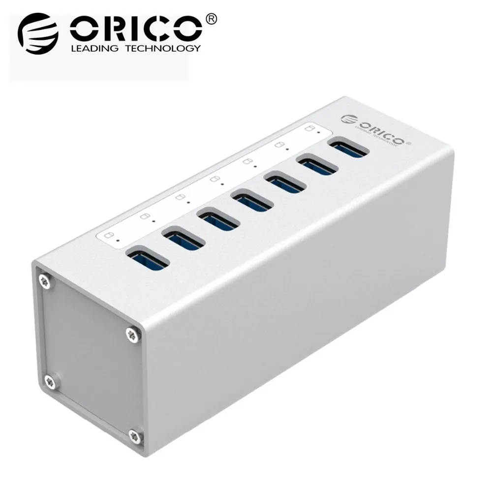 ORICO High Speed Aluminum 7 ports USB 3.0 HUB USB Port 5Gbps with 12V Power Adapter and 1M USB3.0 Date Cable-(A3H7) ORICO High Speed Aluminum 7 ports USB 3.0 HUB USB Port 5Gbps with 12V Power Adapter and 1M USB3.0 Date Cable-(A3H7)
