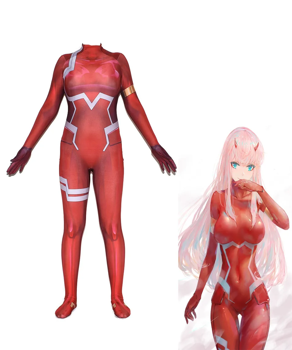 

3D Print Anime 3D DARLING in the FRANXX 02 Zero Two Superhero Lycra Zentai Bodysuit Halloween Cosplay Party suit free delivery