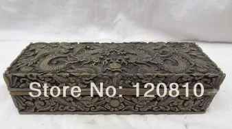 

fast ship 8" China Pure Bronze Old Buddhism Dragon Ball Statue Box Oblong Casket