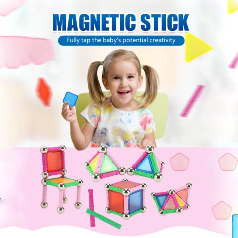 

Magnet Building Block Children's Magnetic Stick Toys Bars Metal Balls Set Educational Toys For Children DIY Construction Sets
