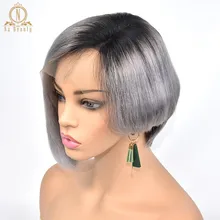 Серебристо-серый Ombre 1B 613 цвет светловолосый парик 13x6 кружева спереди человеческие волосы короткие парики Pixie Cut боб парик прямые черные волосы для женщин