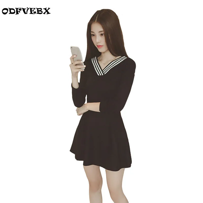 

High-quality autumn new striped V-neck big short dress High-end fashion was thin Sexy long-sleeved knit dress Women ODFVEBX HY02