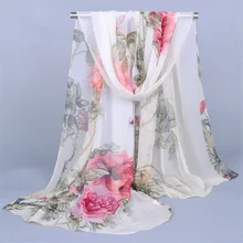 Chiffon de seda cachecol feminino verão outono todos os coincidir com projeto da flor de impressão longo xale ponchos e capas pareo praia cachecóis bandanas(China)