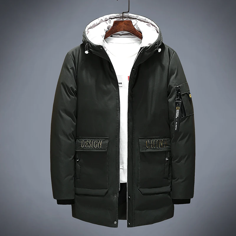 

NXH 2019 New fashion Mens long winter jackets and coats Thick hoods parkas mens warm outwear amygreen jacket