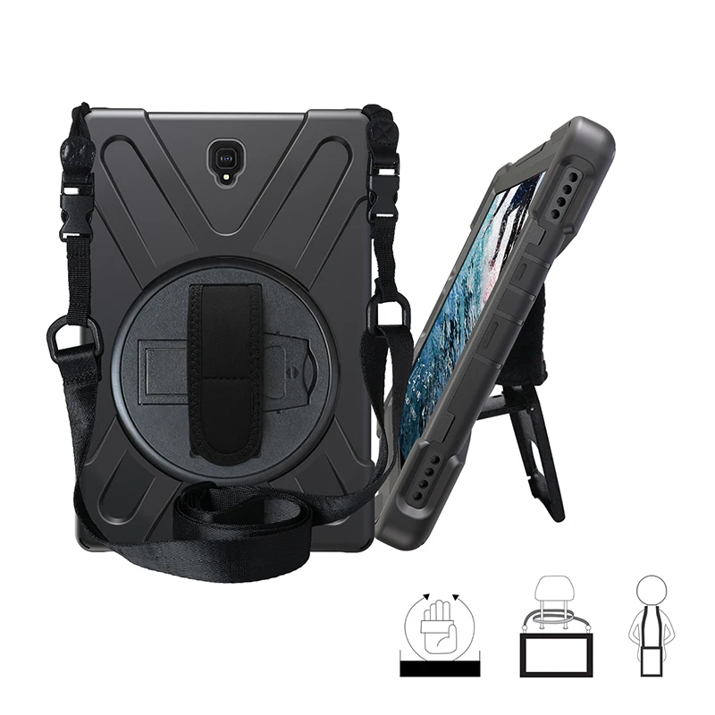 

Silicon+PC Hybrid Case Kids Safe 360 Rotating Cover with Shoulder Hand Strap for Samsung Galaxy Tab S4 10.5 T830 T835 T837+Pen