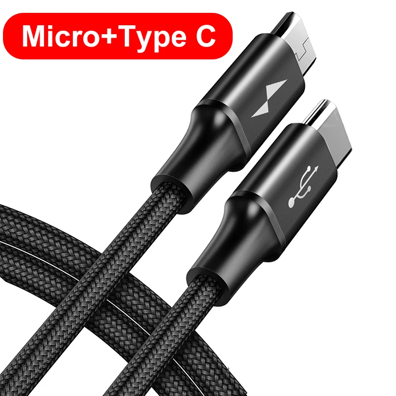 Baseus 2 в 1 Micro usb type C кабель для samsung Xiaomi мульти быстрое зарядное устройство кабель 3 в 1 Microusb кабель для мобильного телефона для iPhone - Цвет: 2 in 1 Black