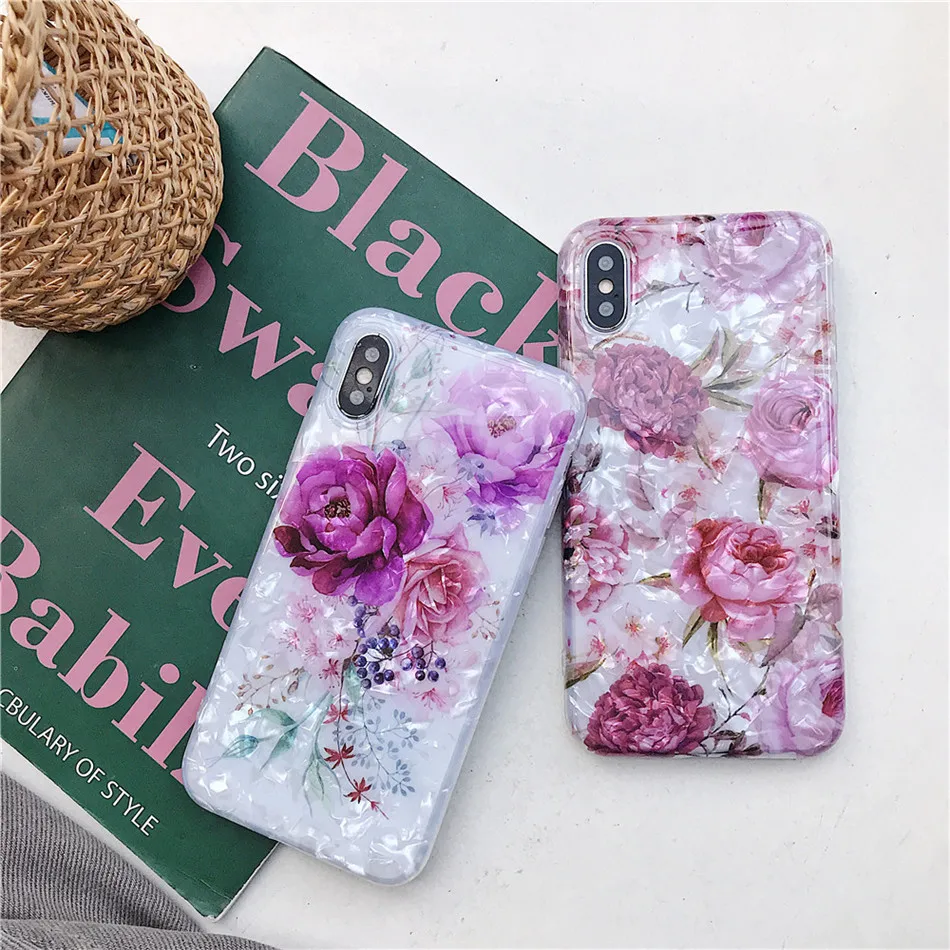 USLION Bling Dream Shell силиконовый чехол для телефона для iPhone X XR XS Max блестящие чехлы с цветочным принтом для iPhone 6 6S 8 7 Plus Мягкий чехол из ТПУ