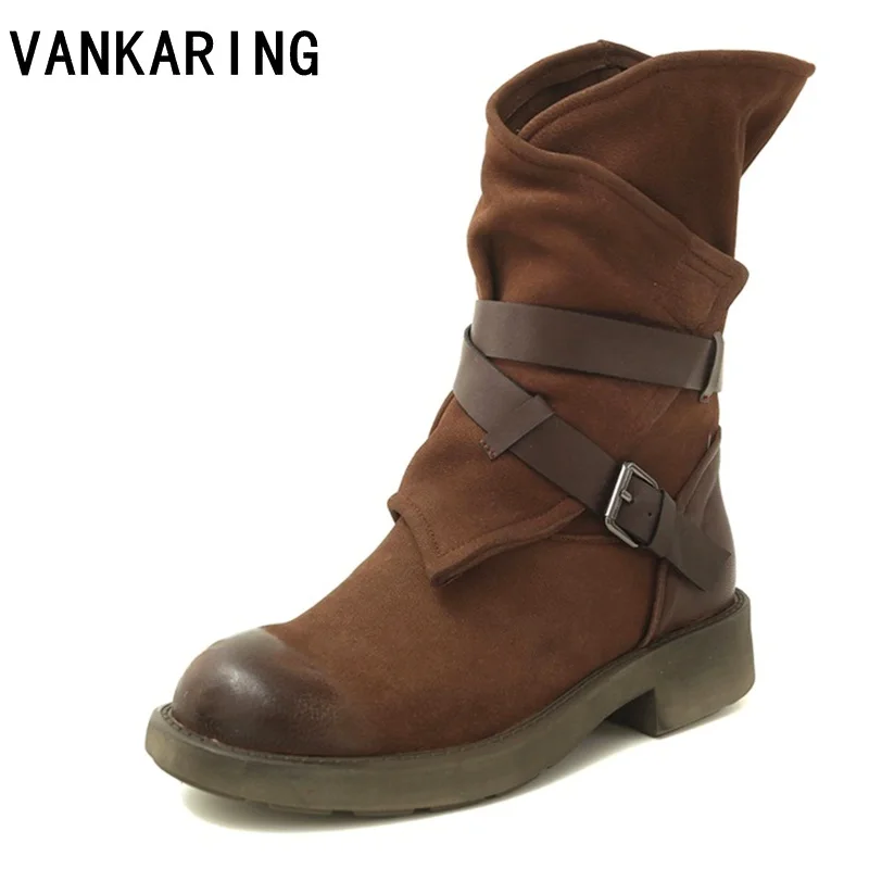 

VANKARING brand shoes women boots genuine leather ankle boots for women casual shoes cozy square heel autumn winter boots women