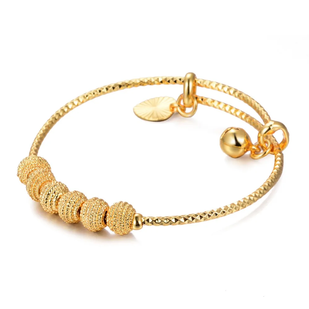 WANDO Trendy Children's bracelet Small Bangles&Bracelet Lovely Gold Color Charm Beads Baby Bracelet bangle Jewelry ChristmasGift bangle bracelet