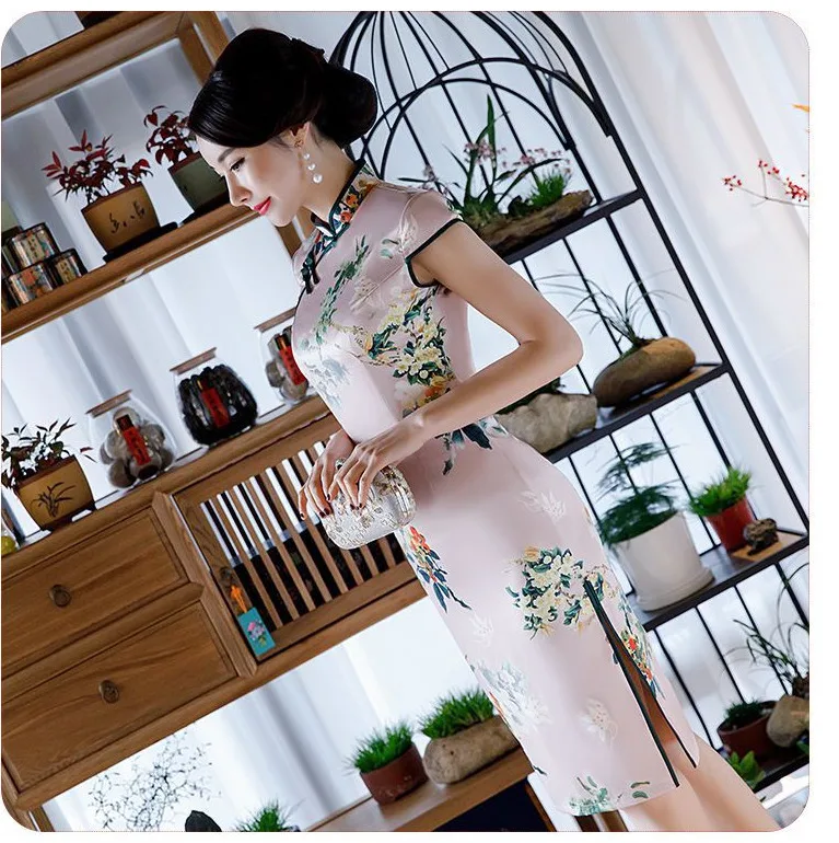 Sheng Coco Flowers Cheongsam женское китайское платье средней длины Чонсам с цветочным узором, современный Ципао, винтажный Восточный стиль