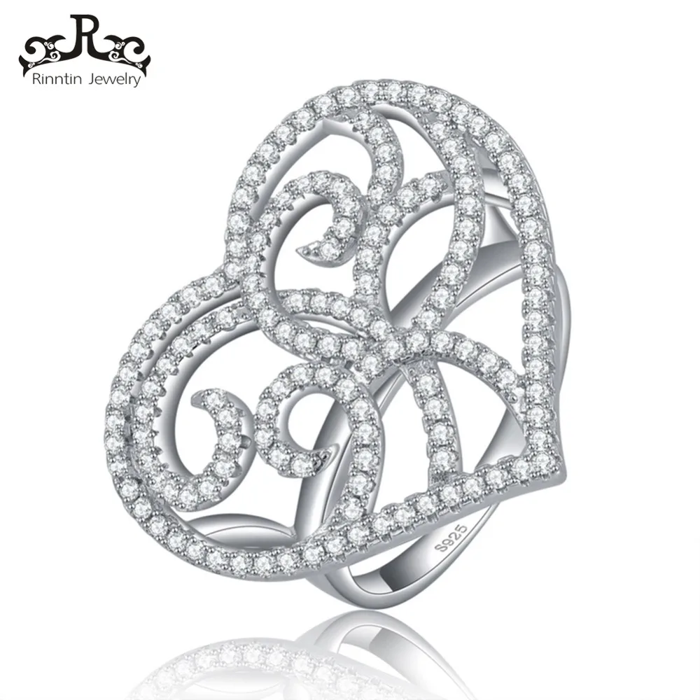 

ORSA JEWELS Female Beautiful Ring with Big Size Heart Shape Silver CZ Elegent Fashion Party Rings For Female Gift DOR37