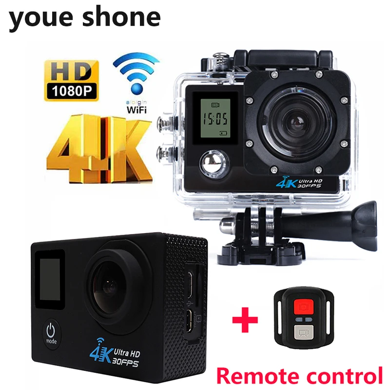 

youe shone Action Camera Outdoor Waterproof Remote control Double Screen Diving Bicycle cam Wifi Sport 4K Cameras Helmet cam